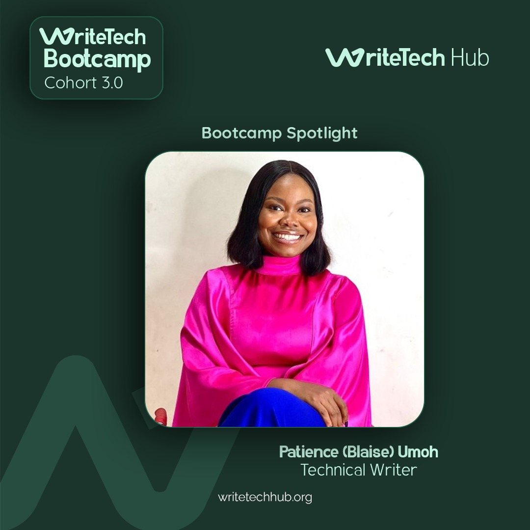 Congratulations to @PatienceUm83815 for shining brightly as our Bootcamp Participant of the Week! 🎉 🎉 Your dedication, perseverance, and growth mindset inspire us all. Keep up the amazing work! 💪 #writetechbootcampcohort3 #writetechhub #technicalwriting