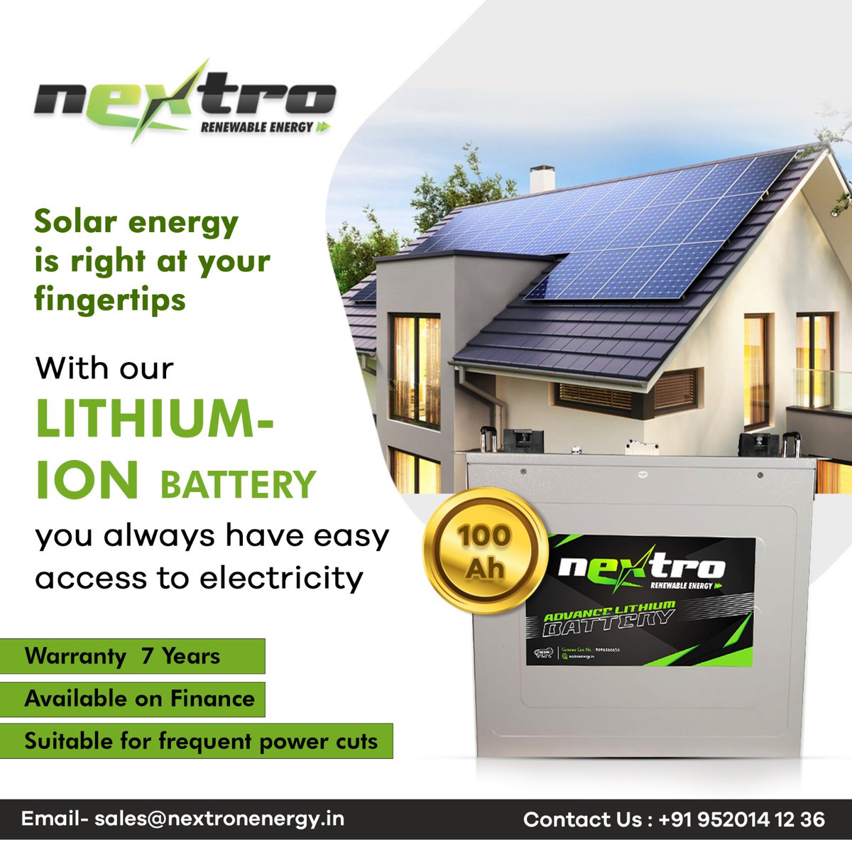 Effortlessly power your home with our lithium-ion solar batteries! 
Enjoy reliable power that seamlessly meets all your household needs, ensuring you have access to electricity whenever you need it.

Follow us: @energynext5977

#NextroBattery #Battery #LithiumIon