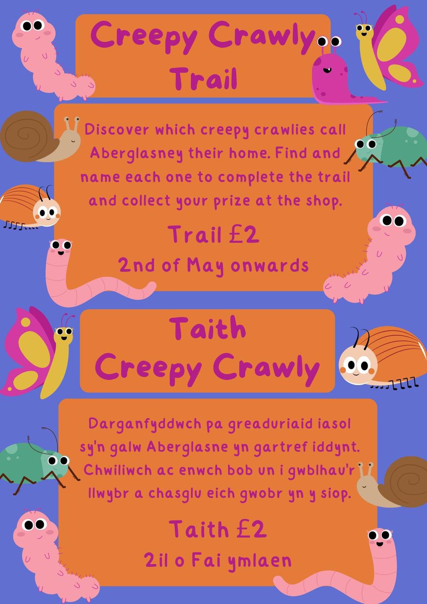 We have a Creepy Crawly Trail for younger visitors to enjoy. Follow the clues to find the little creatures around the Gardens. If you complete the trail you can collect a prize from the giftshop as a reward for your adventures. The cost of the trail is £2 per child.