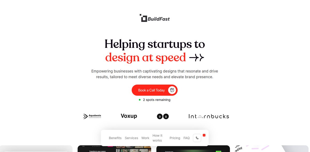 👋 Featuring BuildFast (buildfast.co.in) by @imudayyyy on Alternate.Tools

Claims to be better than: Designjoy

[ Here's how you can benefit 👇 ]

'Partnering with startups to design at speed.

Empowering businesses with captivating designs that resonate and drive