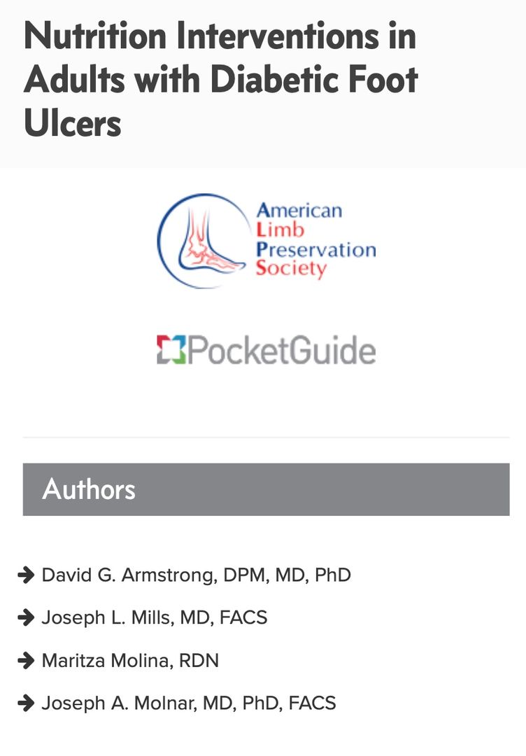Nutrition Interventions in Adults with Diabetic Foot Ulcers Pocketcard guidelinecentral.com/guideline/5027… @alpslimb #Nutrition #WoundHealing #Dietitian #DiabeticFoot