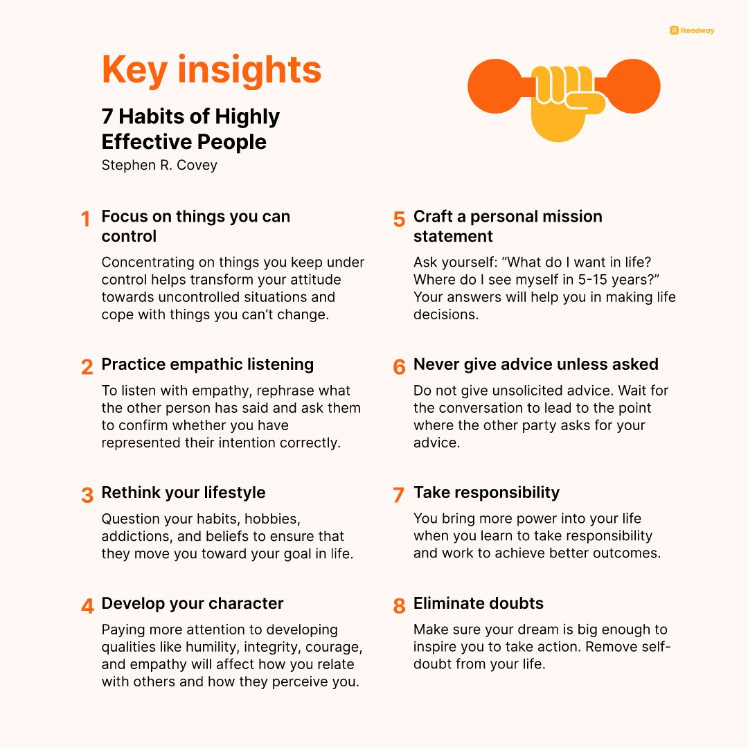 Learn “7 Habits of Highly Effective People” by Stephen R.Covey in just 2 minutes with this super quick infographic.
 
Don’t forget to FOLLOW me for more learning nuggets to help you excel every day.
 
Please SHARE this post so your team & network can benefit too 😊