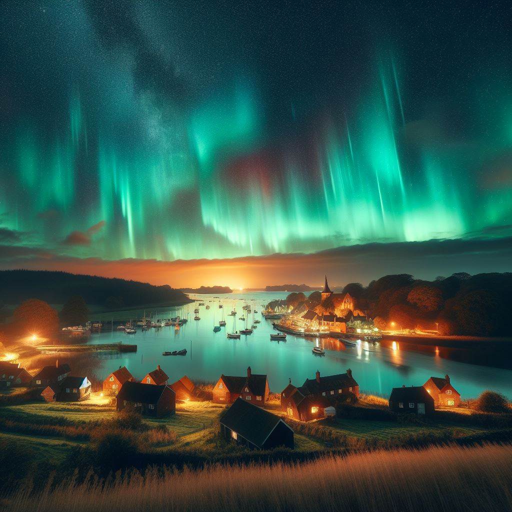 I didn't see the Northern Lights last night, but here's a picture drawn by AI that's even better showing what they didn't look like over my Village last night.