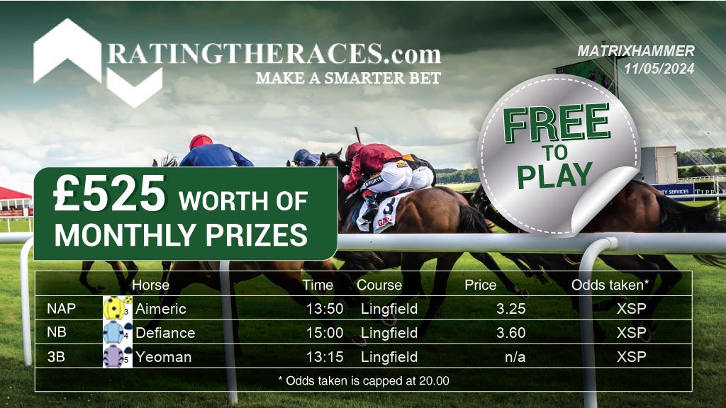 My #RTRNaps are:

Aimeric @ 13:50
Defiance @ 15:00
Yeoman @ 13:15

Sponsored by @RatingTheRaces - Enter for FREE here: bit.ly/NapCompFreeEnt…