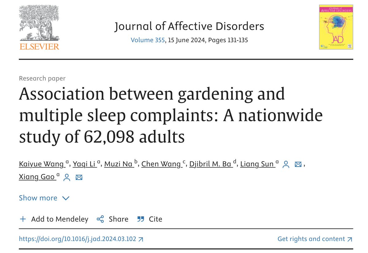「ガーデニング」が運動不足による睡眠障害に対して有効である可能性を示唆する論文。
アメリカの約62,000人を対象とした研究によると、ガーデニングに取り組む人は、運動をしない人に比べて、不眠症や日中の眠気など、睡眠に関する問題を抱える可能性が低いことが明らかになった。(n=62,098)