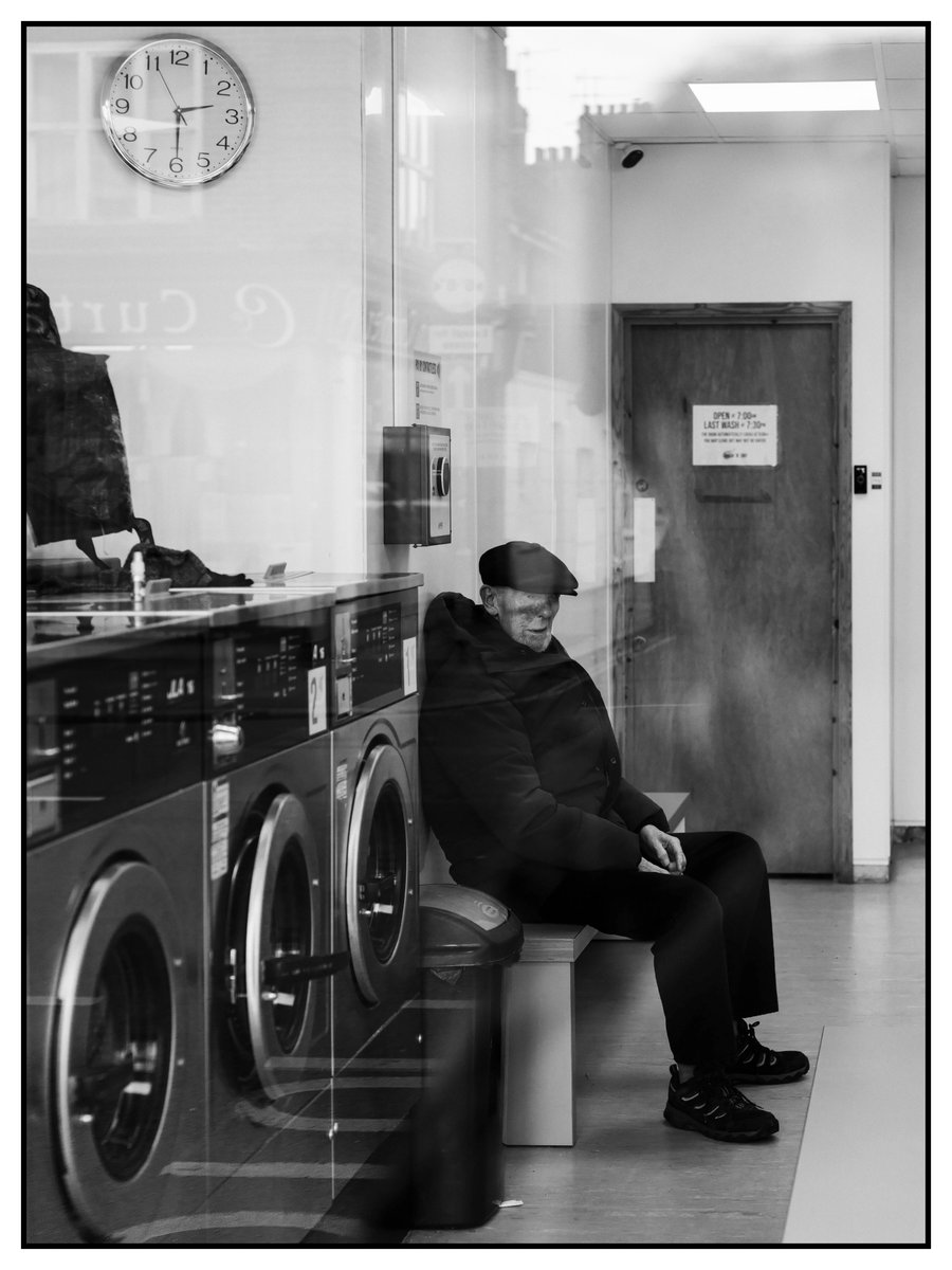Three photographs of a man in a launderette in chronological order #streetphotography #photography #blackandwhitephotography #monochrome #mediumformat