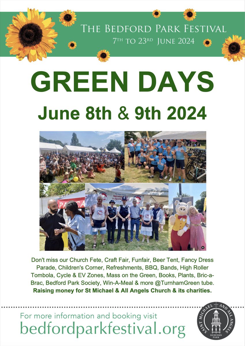 4 weeks to #GreenDays! Church Fete, Craft Fair, Funfair, Beer Tent, Fancy Dress, Children's Corner, BBQ, Bands, Tombola, Cycle & EV Zones, Books, Plants, Bric-a-Brac, Win-A-Meal & more. Raising money for @StMichaelsW4 & its charities: @UpperRoomOrg @CrosslightAdv @STelemedicine