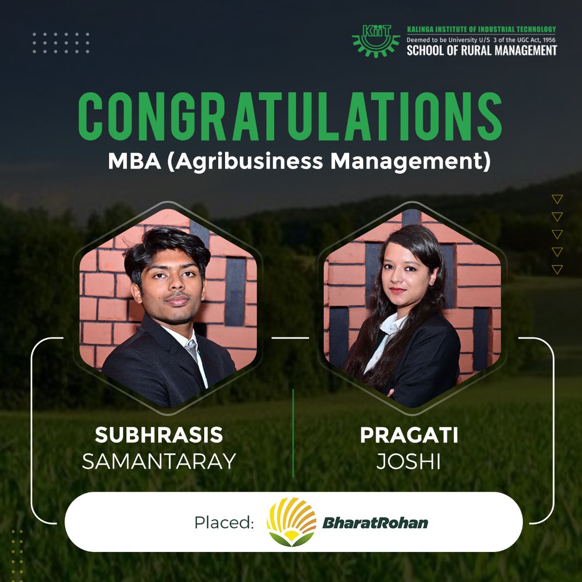 KSRM maintains its stellar placement record in 2024. Congratulations to our MBA (Agribusiness Management) students for their placement at Bharat Rohan. #ksrmbbsr #AgriBusinessManagement #MBA #placement