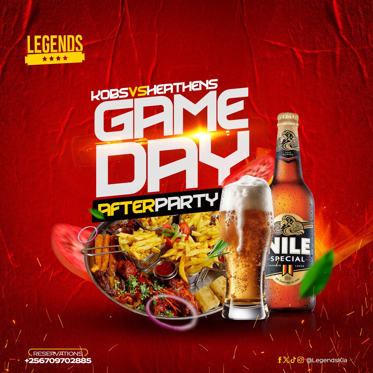 Enjoy unmatched Game Day specials on drinks & treats 🍻😋
See you there !
@KobsrugbyUg Vs @HeathensRFC 
#NileSpecialRugby 
#LegendsGrounds