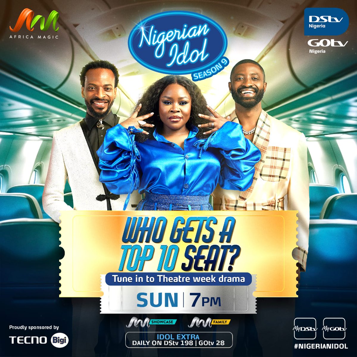 This coming Sunday by 7pm, watch out for who gets a top 10 seat at the Nigerian Idol, do not missed this for anything. #NigerianIdol