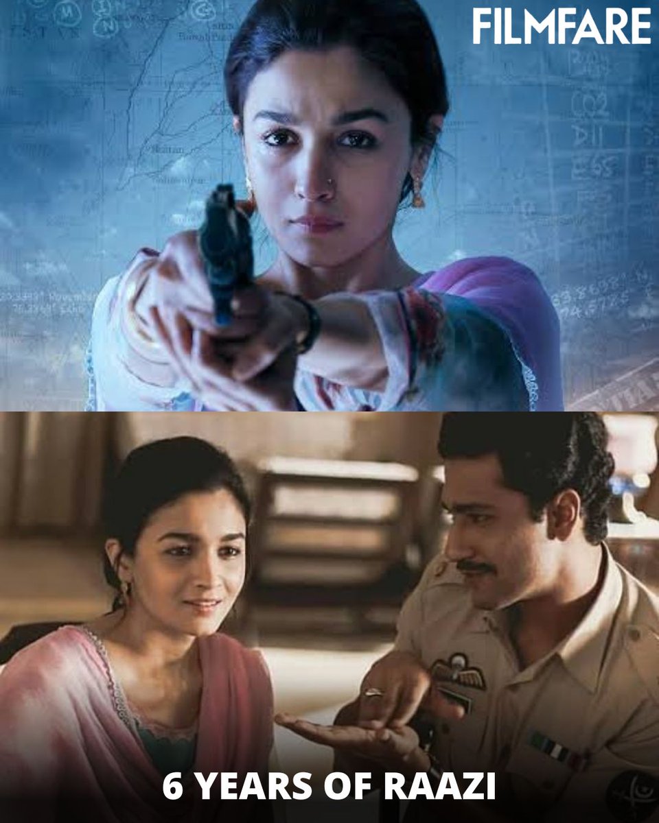 Here's celebrating 6 years of #Raazi starring #AliaBhatt and #VickyKaushal in the lead. ❤️