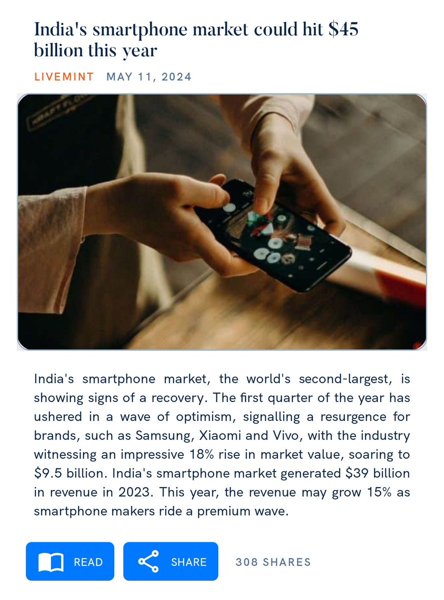 India's smartphone market could hit $45 billion this year livemint.com/technology/tec… via NaMo App