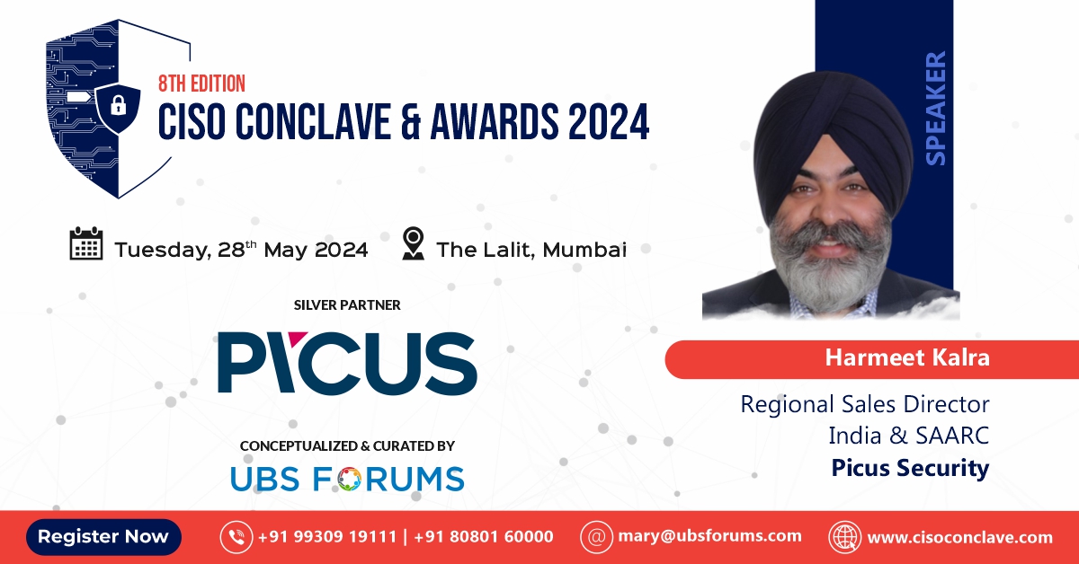 We are delighted to welcome 𝗛𝗮𝗿𝗺𝗲𝗲𝘁 𝗞𝗮𝗹𝗿𝗮 from @picussecurity as our eminent speaker for the Exclusive '8th Edition CISO Conclave Summit & Awards 2024.' 📅Date - 28th May 2024 📍Venue- The Lalit Mumbai Register Now - shorturl.at/auDUY #UBSFCISO #Cybersecurity