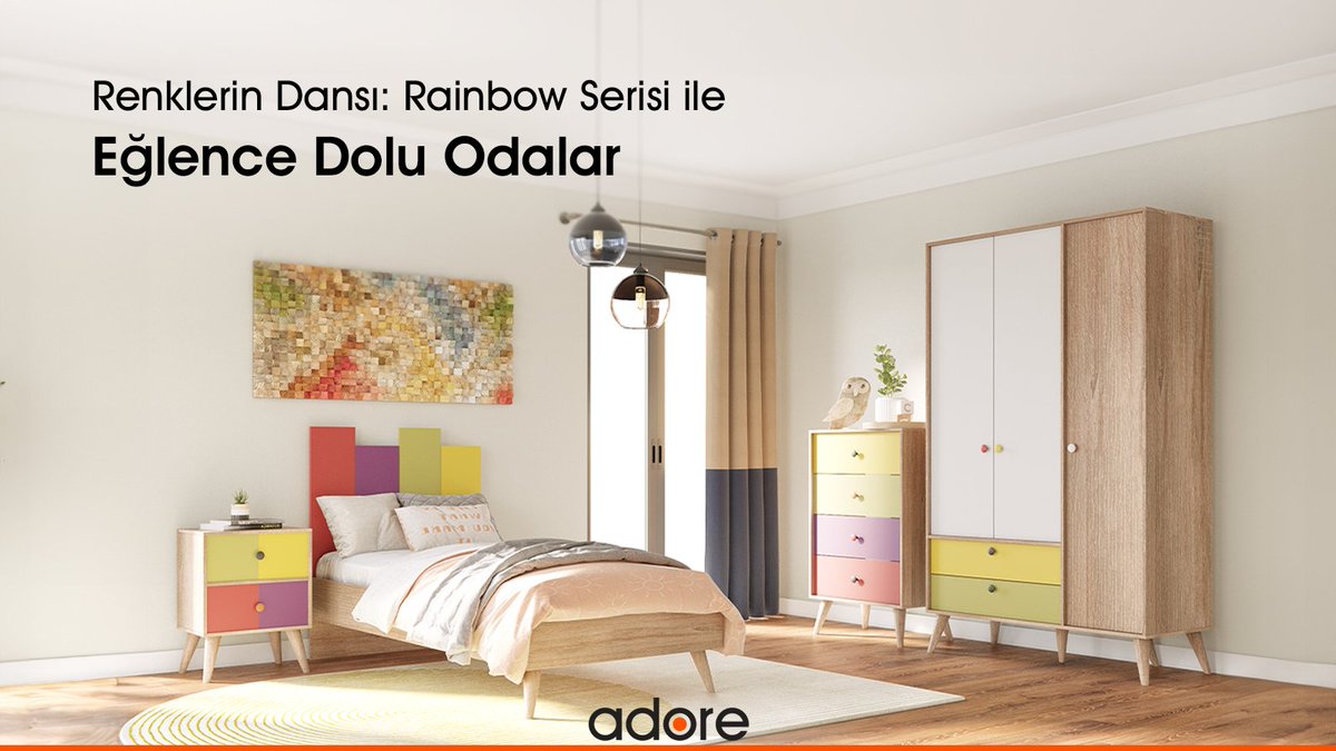 Enerji dolu renklerle ve eğlenceli detaylarla dolu Rainbow serisi ile çocuklarınızın odasını gökkuşağına çevirin 🌈 🛒 bit.ly/4duocVn