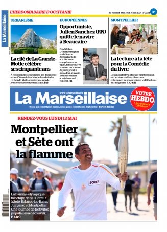 A la Une de La Marseillaise Hebdo d'Occitanie les #RelaisDeLaFlamme olympique à #Sete #Juvignac et #Montpellier RDV lundi 13 mai. En kiosque et sur lamarseillaise.fr @lamarsweb @LeoPurguette @AmelieGoursaud @TristanArnaud27 @ZoeLoritano 👇