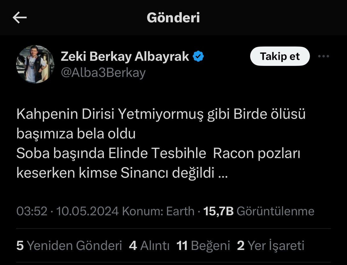 “Konuşursam kimse rahat oturamaz” diyerek istifa edip yurtdışına giden, sonra Olcay Kılavuz tarafından ikna edilerek geri getirilen Ankara Ülkü Ocakları yöneticisi Zeki Berkay Albayrak, Sinan Ateş’in öldürülmesiyle ilgili dün aşağıdaki mesajı paylaştı: