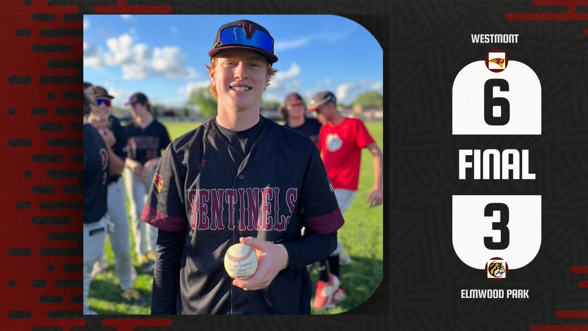Westmont 6 Elmwood Park 3. Westmont improves to 19-9-1 on the season. Lucas Hicks dominated on the mound with 13 K and 0 ER. Congrats to Lucas Fears who got his first career Homerun! Also congrats to Briggs Templeton who became just the 19th Sentinel to collect 100 career hits!