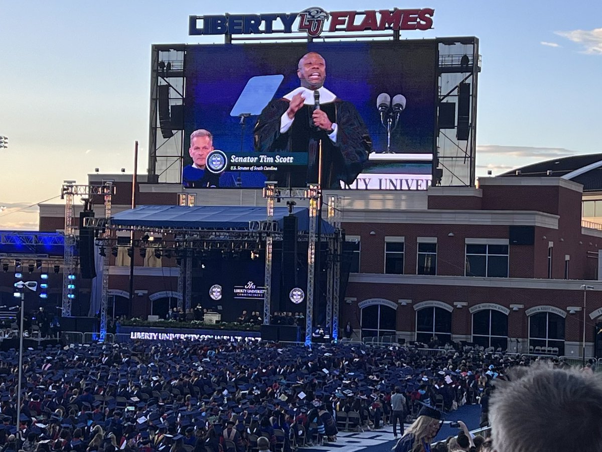 Great to hear Senator Tim Scott at our daughter’s graduation from Liberty University tonight. “God has a plan for every single graduate in the house. My only question is will you answer?” Good words.