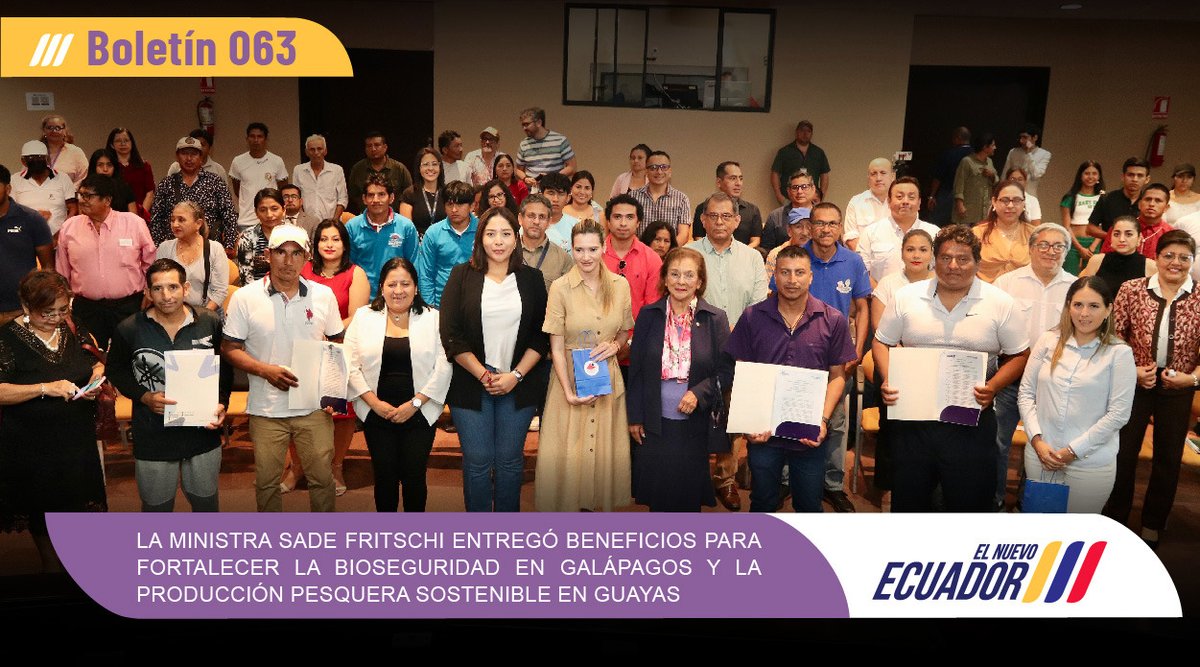 BOLETÍN | La ministra Sade Fritschi entregó beneficios para fortalecer la bioseguridad en Galápagos y la producción pesquera sostenible en Guayas. Lee más en: ambiente.gob.ec/la-ministra-sa…