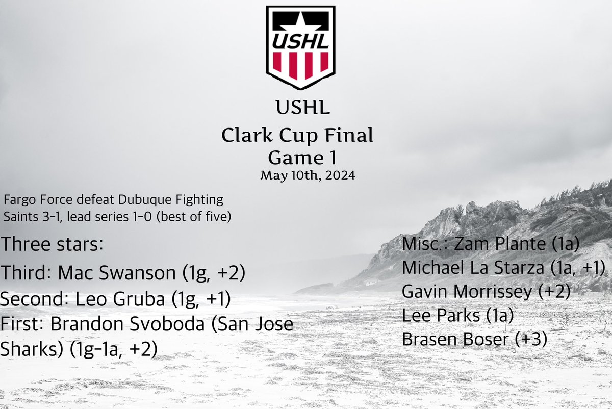 One game down in the last round of the pursuit of the most coveted trophy in American junior hockey. #USHL #juniorhockey #ClarkCup #hockeylife #FargoForce #DubuqueFightingSaints #HockeyTwitter