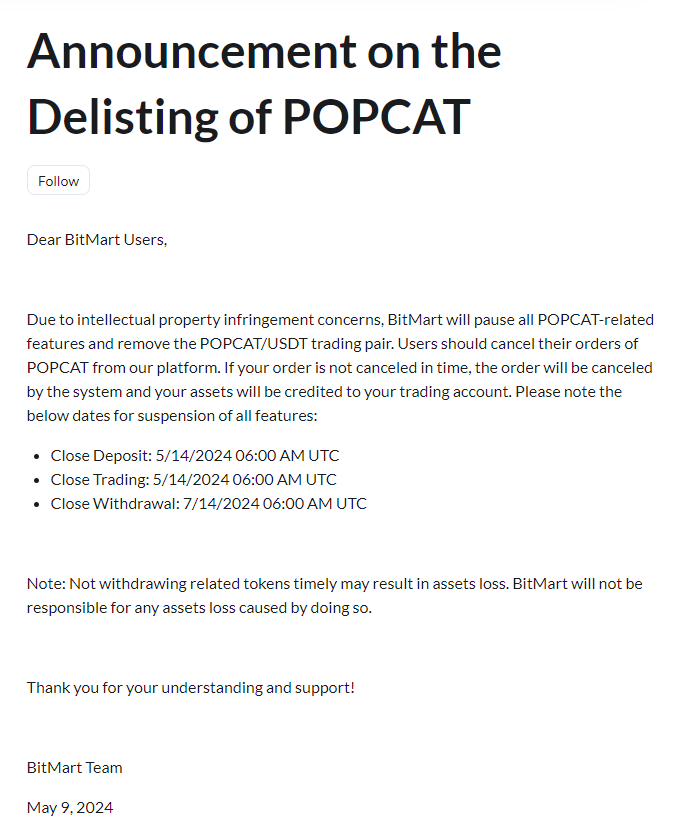 There is always these FUD against $POPCAT since day 1 

Some unknown forces just doesn't want to see The people's cat WIN

BUT THE CAT SIMPLY NEVER STOPS POPPING

watch greatness pop against all odds

TOPCAT IS POPCAT #1

support.bitmart.com/hc/en-us/artic…