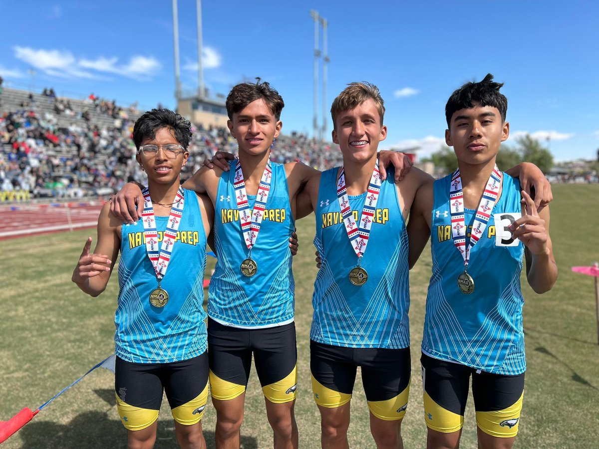 Congratulations to Navajo Prep High School 3200M Relay Team,l who won the New Mexico Class 3A 3200m Relay State Championship at the 2024 NMAA State Track and Field Championships. #NativePreps #NavajoPrep