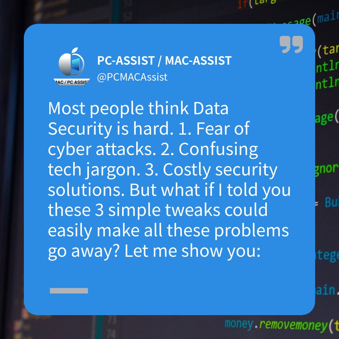 🔐 Data security? Piece of cake! 🍰 1️⃣ Regular updates 2️⃣ Strong passwords 3️⃣ Employee training Easy, right? 💪 Need help implementing these? We've got you covered at mac-pc-assist.com 🚀 Share your data security tips below! 👇 #DataSecurity #CyberSafety #TechTips