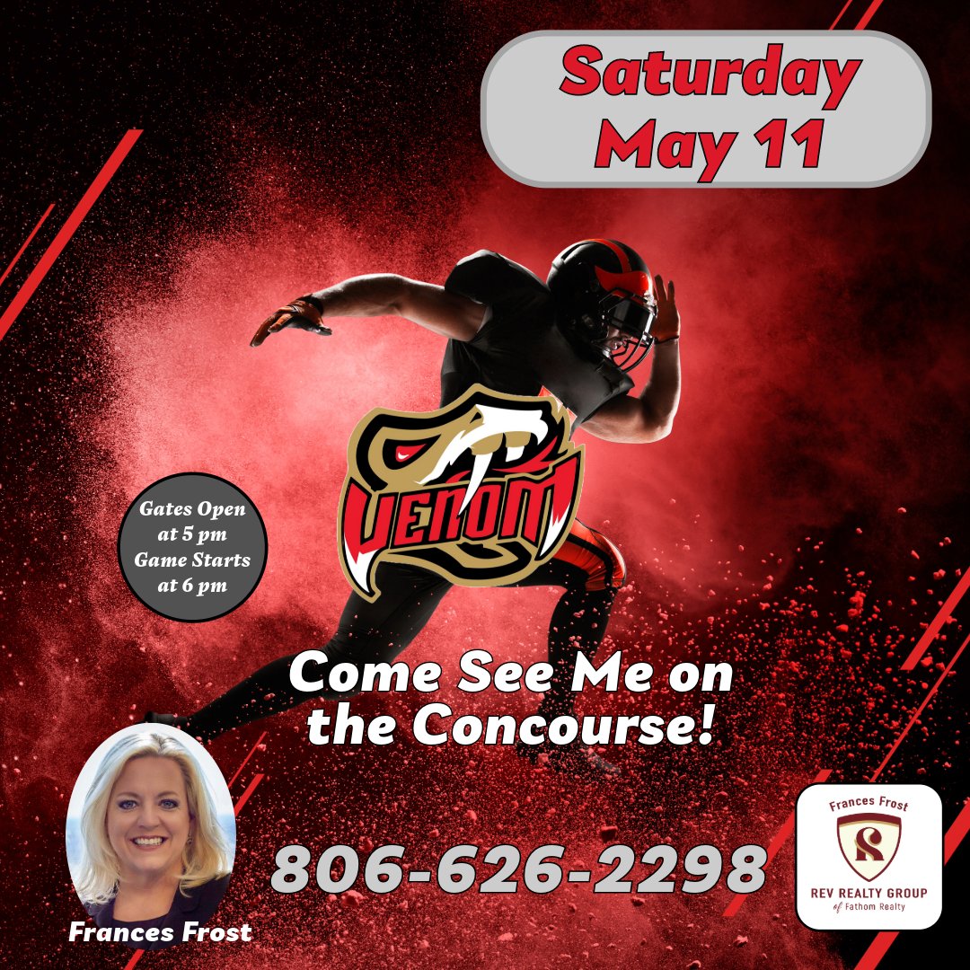 RevRealtyGroup's tweet image. Don't miss tomorrow's Amarillo Venom home game! Visit my booth on the concourse to sign up for free prizes! 806.626.2298 
#AmarilloRealEstate #FrancesFrostRealtor #FathomRealty #Amarillovenom