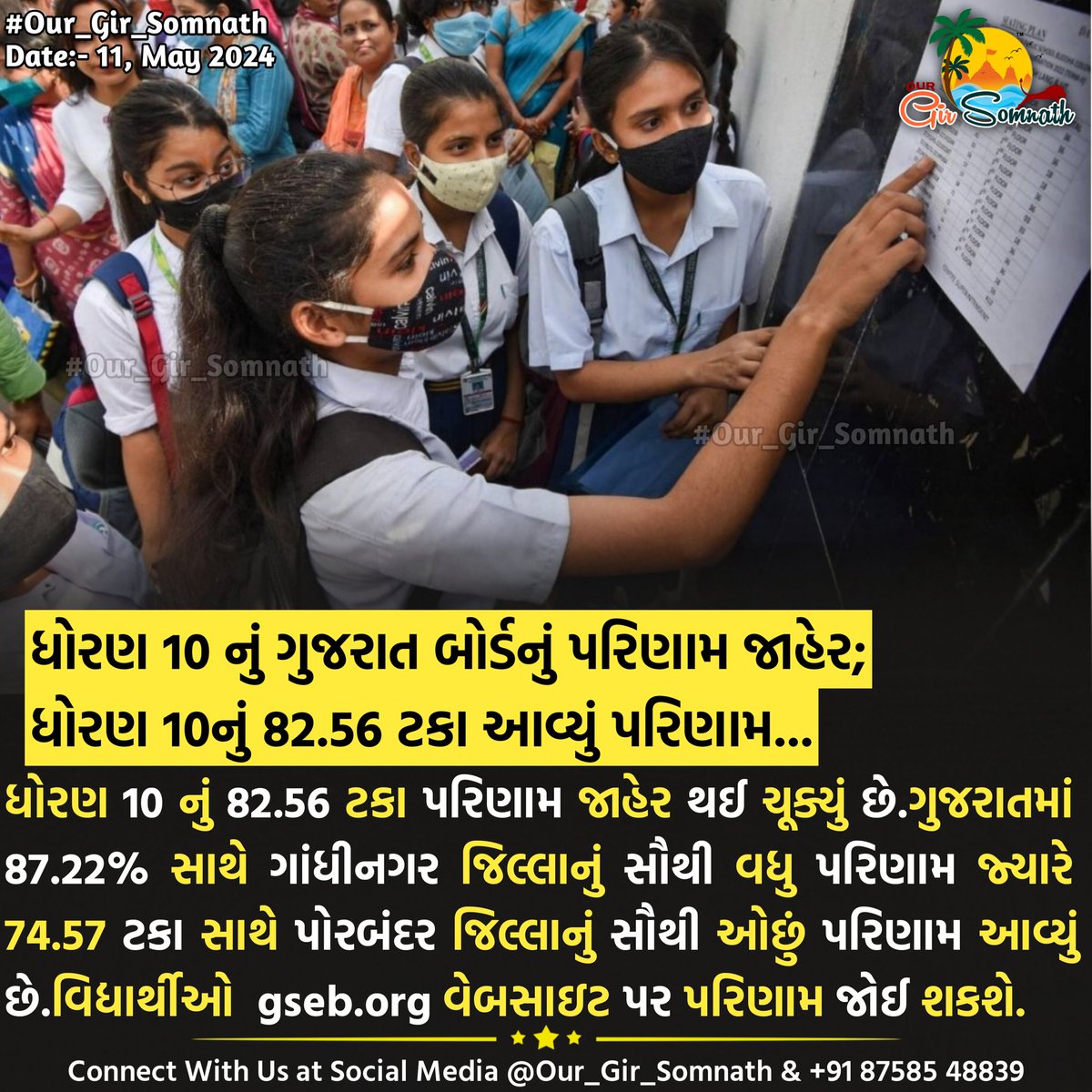 ધોરણ 10 નું ગુજરાત બોર્ડનું પરિણામ જાહેર;ધોરણ 10નું 82.56 ટકા આવ્યું પરિણામ...

#our_gir_somnath #result #gseb #gsebboard #10thresult #breakingnews