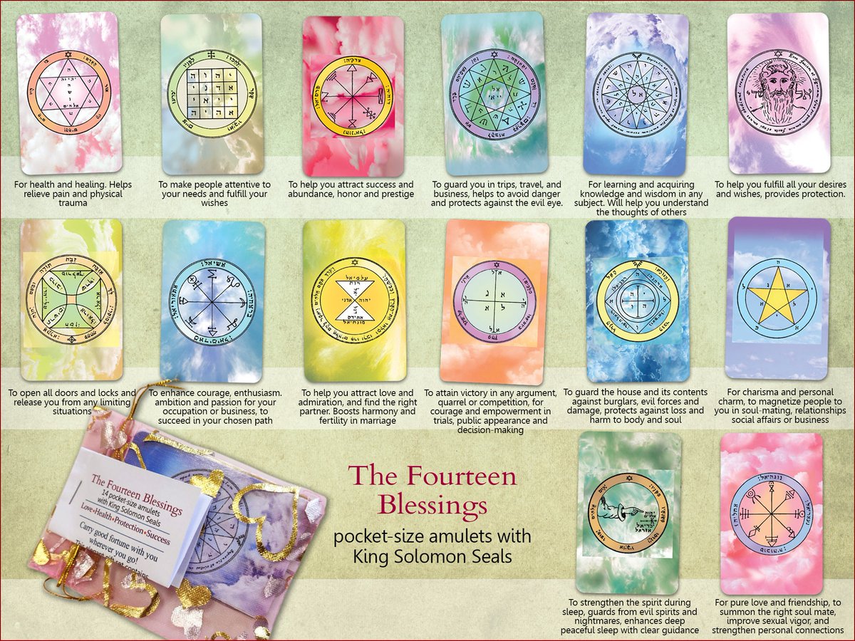 The Fourteen Blessings – A Special gift set  containing 14 Pocket-size Kabbalah amulets with King Solomon seals for blessings & good foutune tuppu.net/bf947b15 #Etsy #KabbalahInsights #MetaphysicalStore