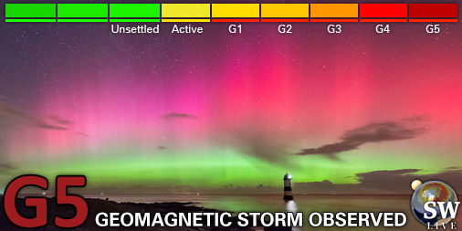 Extreme G5 geomagnetic storm (Kp9) Threshold Reached: 02:40 UTC Follow live on spaceweather.live/l/kp