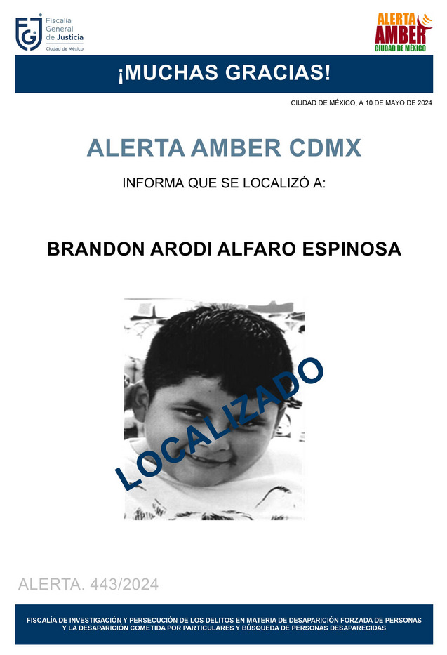 Ha sido localizado el menor de edad, Brandon Arodi Alfaro Espinosa, agradecemos a la ciudadanía, medios de comunicación e instituciones. Se desactiva #AlertaAmber