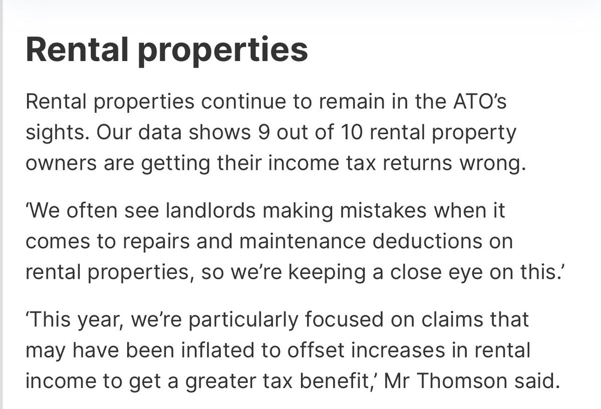 The ATO saying that that 90% of landlords are lying on their tax returns is wholly unsurprising.