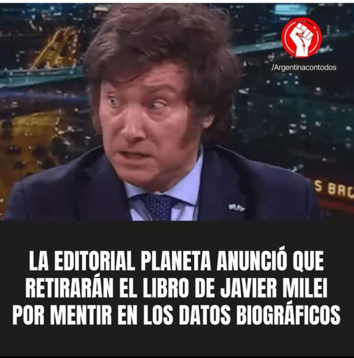 VERGÜENZA INTERNACIONAL...
La editorial Planeta anunció que retirará el libro del libertario, 'El camino del libertario' de las librerías españolas porque contiene datos falsos... 🤷🏻‍♂️👋🏻👋🏻