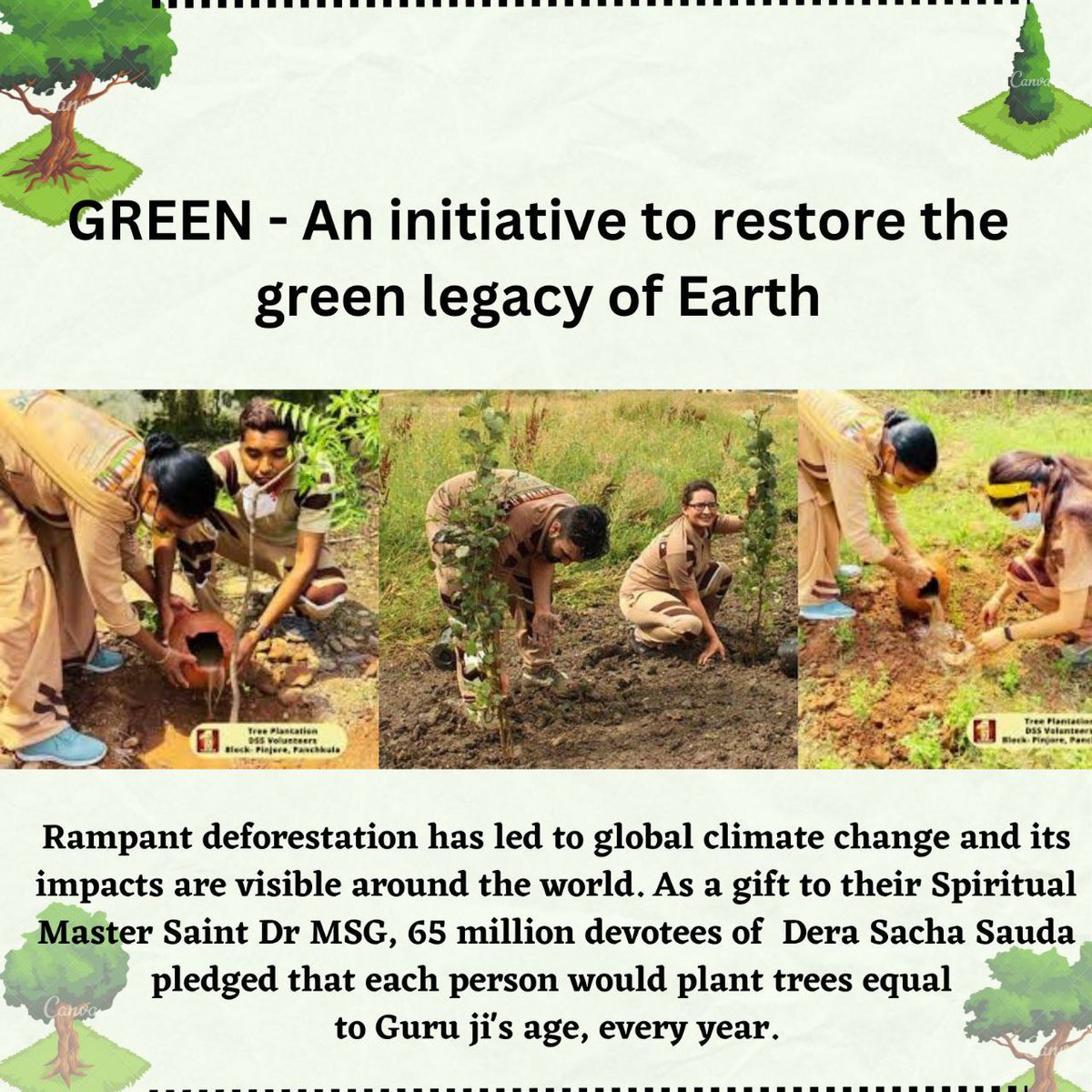 #PollutionFreeNation
Pollution is a serious problem widespread globally. It causes many serious diseases
Nowadays stubble burning is the main cause ofpollution.
Sant RamRahim Ji gave some beneficial tips to the farmers so that pollution can be reduced
Planting trees is beneficial