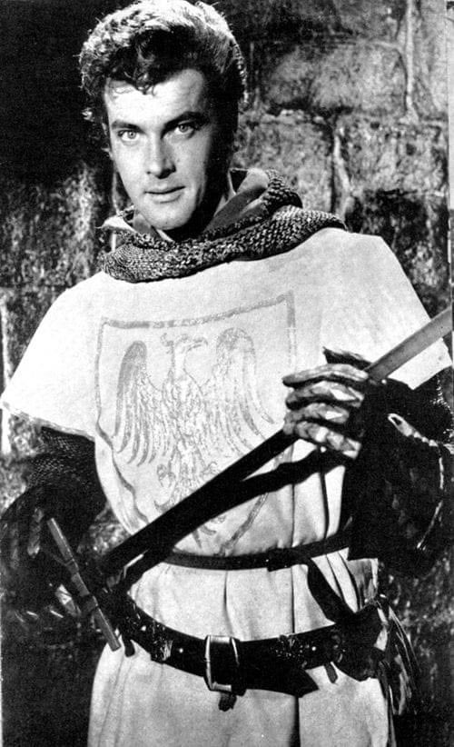 Sir Roger Moore as Sir Wilfred of Ivanhoe. The 36 episodes of the children's series on ITV ran from 1958 to 1959 and were his first starring role, although he had been making a decent living with supporting roles on TV and film here and in Hollywood. Yes I watched this as a kid