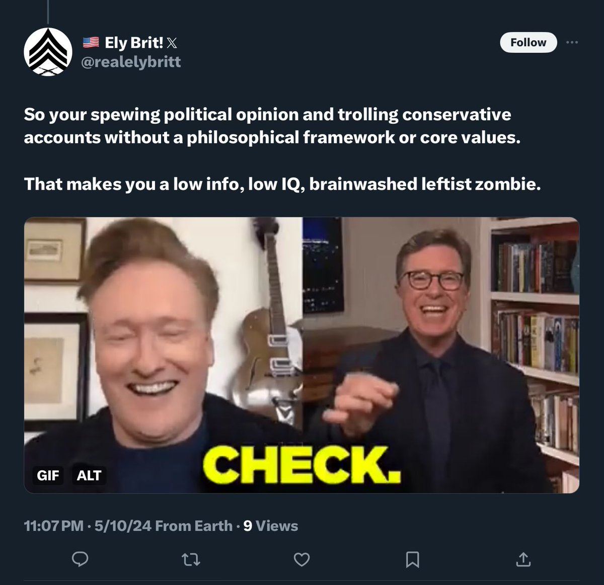 Using GIFs of people hated by conservatives to own the libs. 😆
