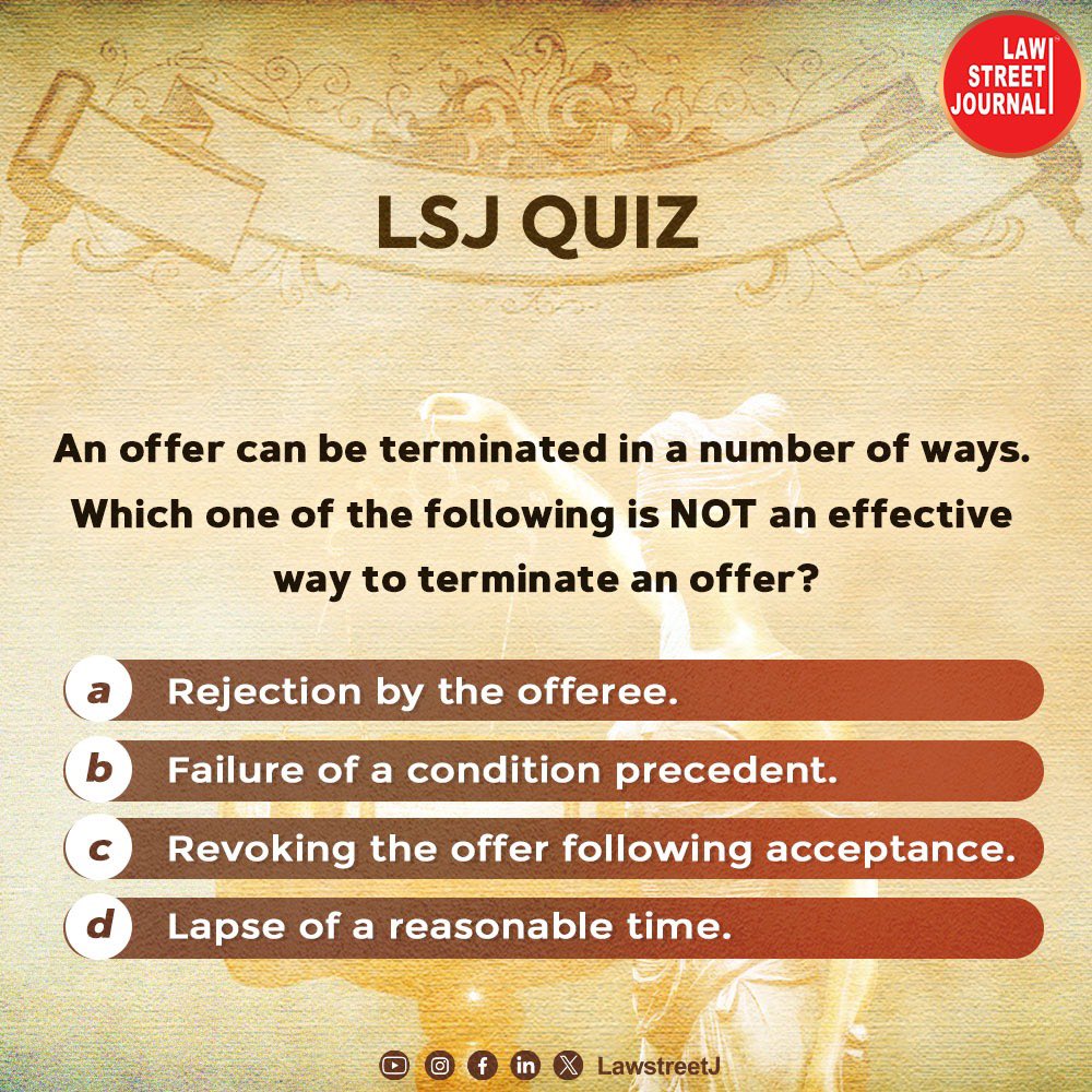 LSJ Quiz || Put your legal prowess to the test ! 

Write your answer in the comments below 👇🏻

#lsjquiz #legalquiz #LegalProwess #QuizChallenge #LegalKnowledge #LawTrivia #LegalMinds #LegalCommunity #ChallengeYourMind #LegalEducation #TestYourKnowledge #india #LawstreetJ