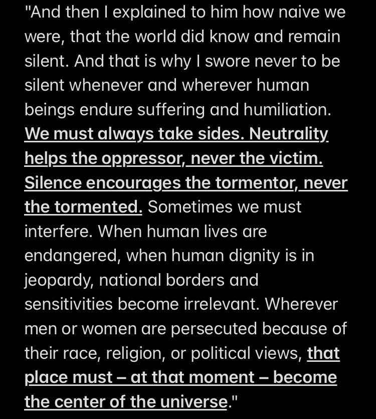 #FreePalaestine #CeasefireForGazaNOW 
🍉🍉🍉

Elie Wiesel (1928-2016) was a holocaust survivor. Elie also had received the Nobel Peace Prize. In his acceptance speech, he said this: