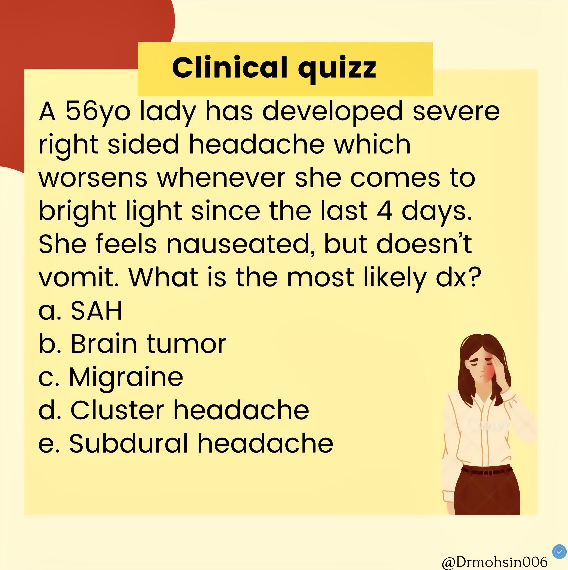 Got a headache? Test your brainpower and guess the cause! Comment with your answer below!
#MedEd  #Medellin