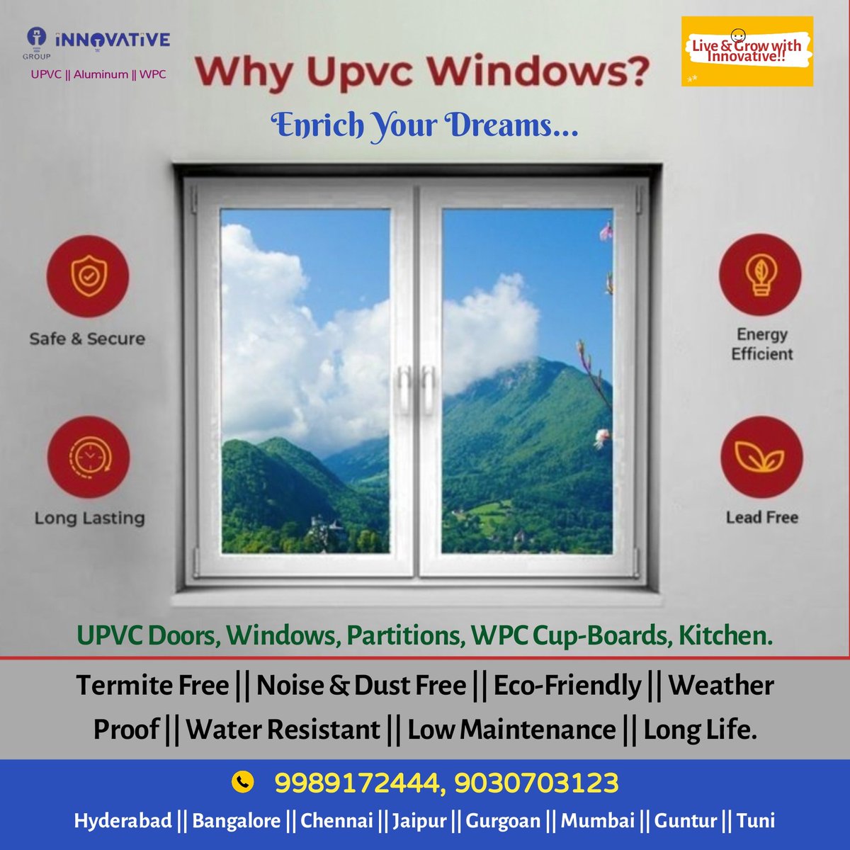 For Quality UPVC Windows & Doors, Please contact me. Ph: 9030703123.