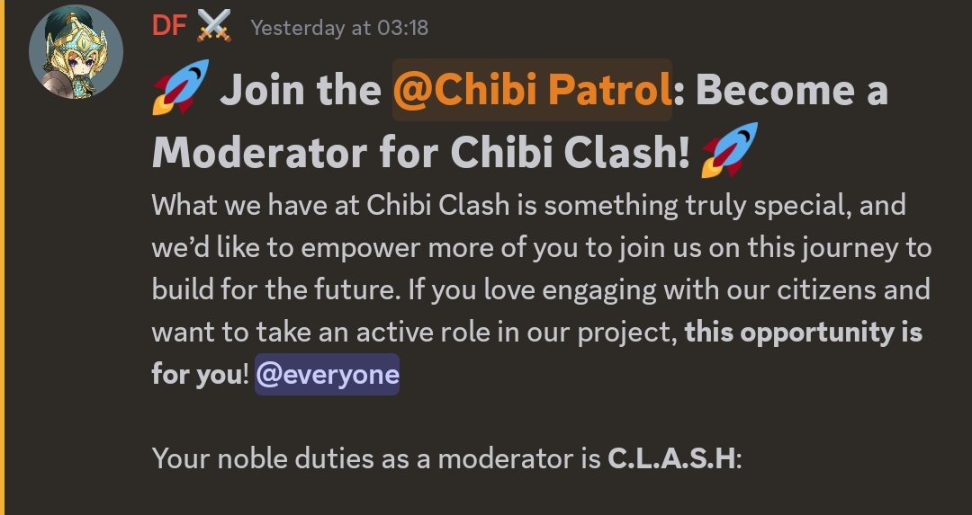 We're hiring mods!

Do you have what it takes to join the Patrol?

Apply now 👉 discord.gg/ChibiClash