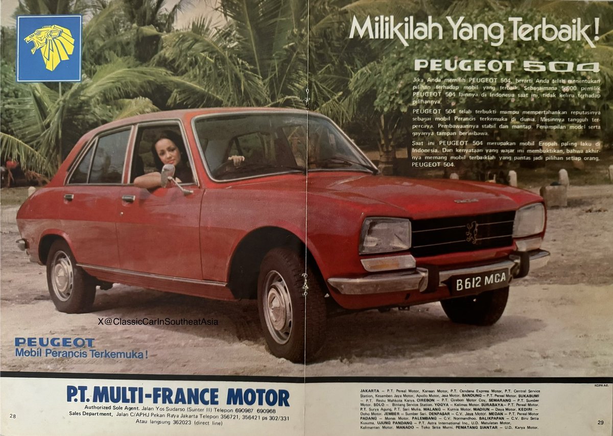 “Own the best!” this period Peugeot 504 ad exclaimed.  The 504 ranks as one of the most popular car from France in Indonesia, and remains so today. #FrenchCarFriday #Peugeot504 #Peugeot