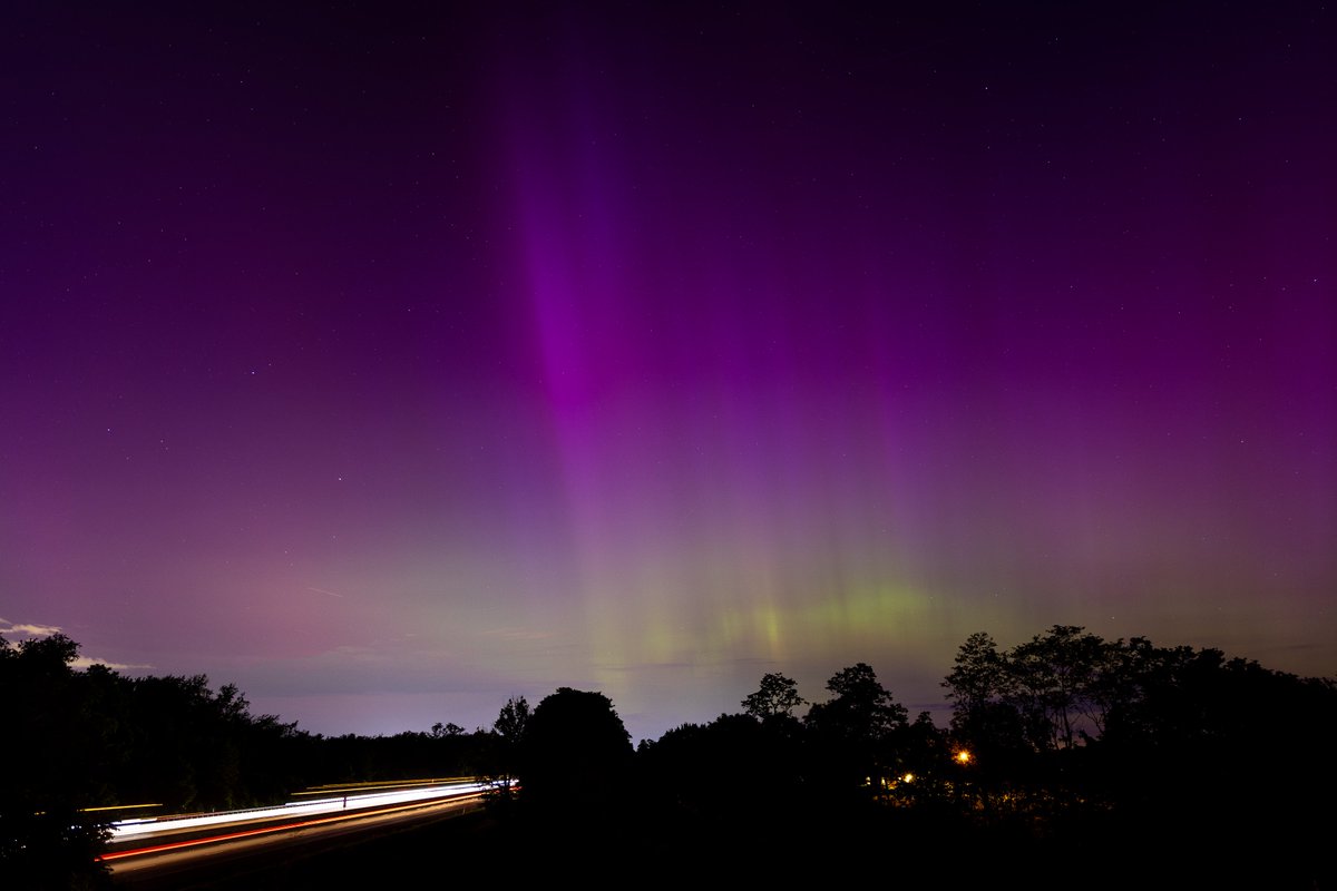 The Northern Lights over I-75 in Lexington, Kentucky.