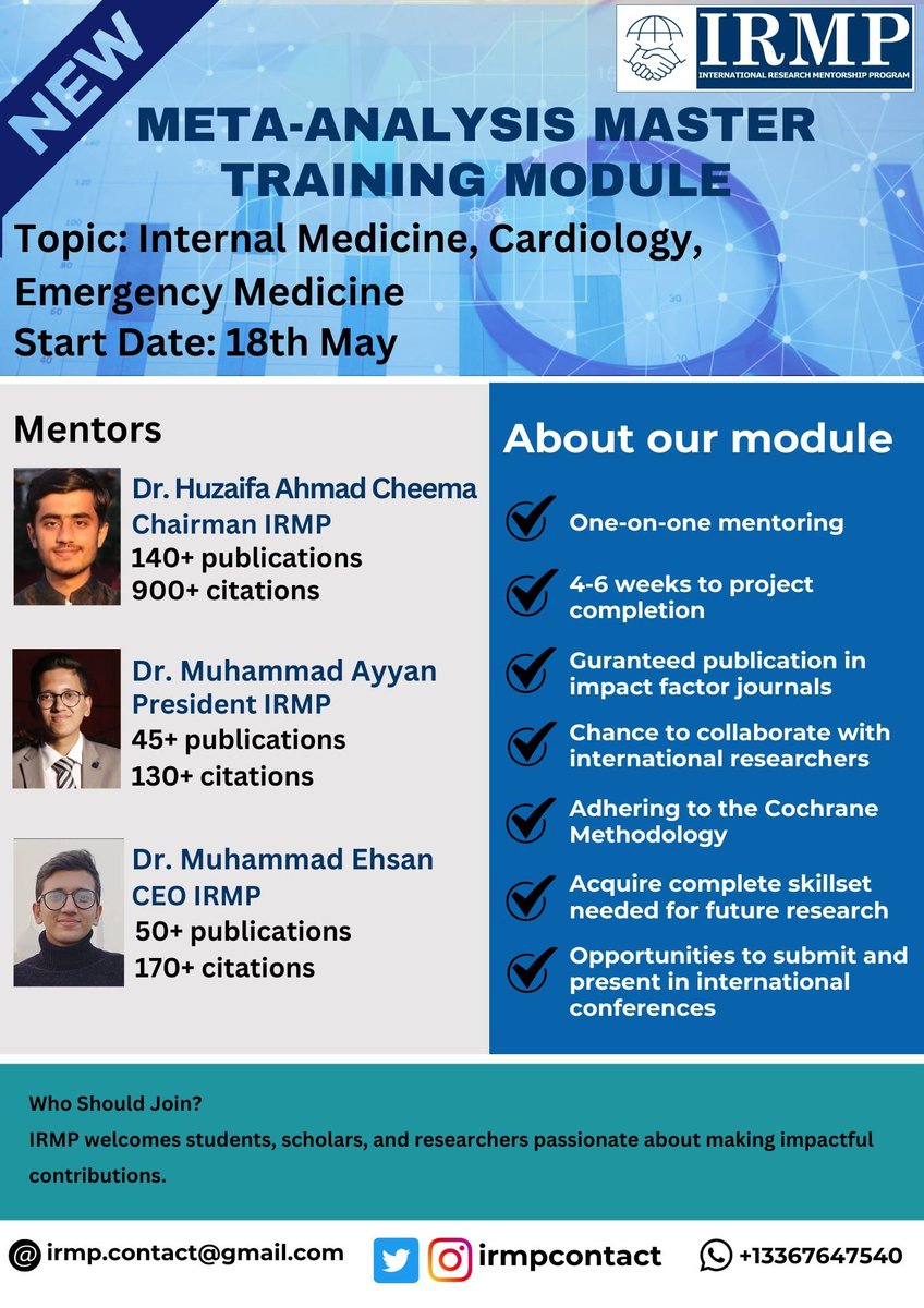 📢 NEW RESEARCH OPPORTUNITY 📢

🔴 We are pleased to announce our new Systematic Review and Meta-Analysis Module! Our aim is to train beginners under the supervision of highly qualified mentors!

#research  #publication #medicine #mentoring #metaanalysis #Match2024 #Match2025