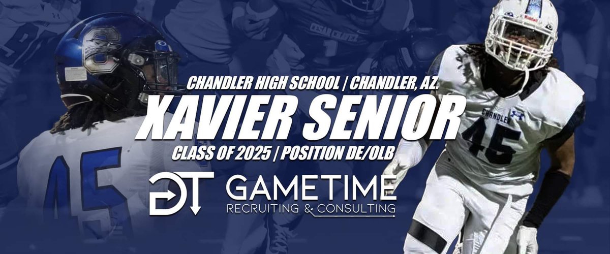 Gametime Recruiting & Consulting (@gametimerc) on Twitter photo Xavier Senior (<a href="/zenior54/">Xavier Senior</a>) is a 2025 DE/OLB Prospect from Chandler HS in Chandler, Arizona. Xavier is 6'0", 210lbs and ready to get an opportunity to play at the next level. This off-season, he is motivated and excited to work hard in the classroom and on the field. On the field, Xavier Senior (<a href="/zenior54/">Xavier Senior</a>) is a 2025 DE/OLB Prospect from Chandler HS in Chandler, Arizona. Xavier is 6'0", 210lbs and ready to get an opportunity to play at the next level. This off-season, he is motivated and excited to work hard in the classroom and on the field. On the field,