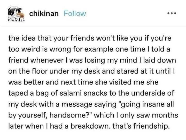 Friends like this ❤️ #emotionalhealth #mentalhealth #depression #anxiety #bpd #adhd #hiddenillness #hsp #autism #trauma #healing #chikinan #friends #kindness