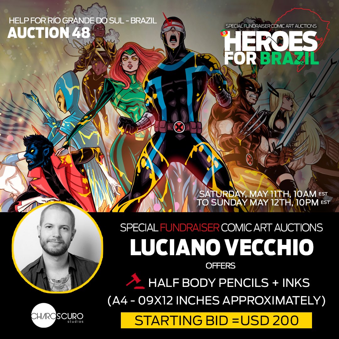 Comic art fans and collectors: The special fundraiser in support of Rio Grande do Sul - Brazil, will take place this Saturday, May 11th, from 10 AM EST to Sunday, May 12th, 10 PM EST. You can place your bids at Chiaroscuro Studios' profile - x.com/chiaroscuro_ofc #comicart
