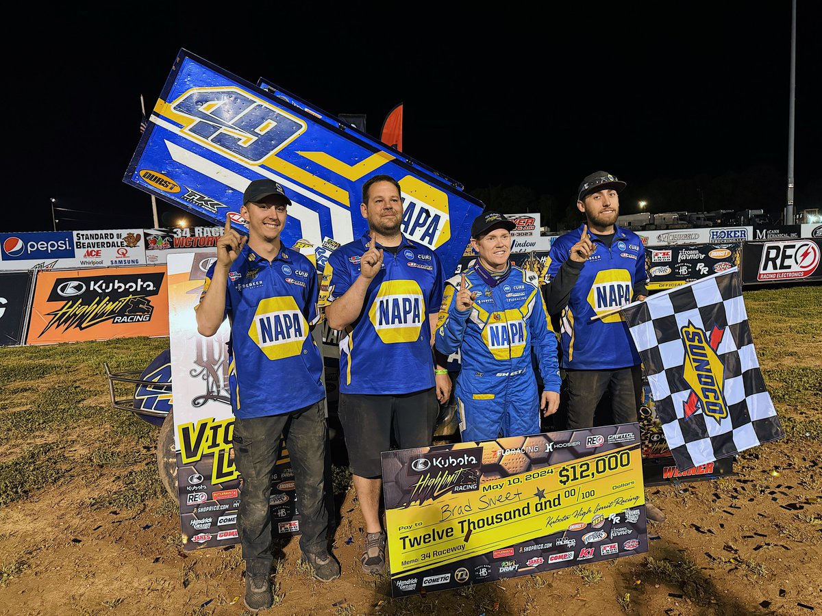 All sorts of history for @BradSweetRacing and the @KKRDirt, @NAPARacing #49 team. ✅ Closest finish in series history (0.012) ✅ 5th career win is most in series history ✅ 3rd-straight win ties longest streak Just another night in @WhiskeyMyers Victory Lane.
