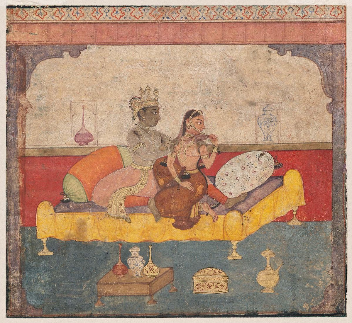 Bhed Jiya Ke Sab Kholega... Subha Papiha Jab Bolega.... Laaj Sharam Se Mar Jaaungi... 0o Laaj Sharam Se Mar Jaaungi Main... O Saiyaan Hatto Jaao Tum Bade Wo Ho.. O Saiyaan Hatto Jaao Tum Bade Wo Ho... -Keshava Das's 'Rasikapriya': The Shy Nayika, Mughal period,Indian about 1615